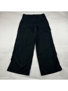 American Eagle Black Stretch Canvas Mid Rise Baggy Wide Leg Cargo Pant 2R